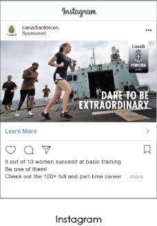 Instagram ad by the Canadian Armed Forces that shows individuals running on a ship