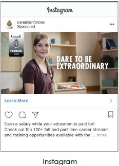 Instagram ad by the Canadian Armed Forces that shows a woman sitting in her dormitory