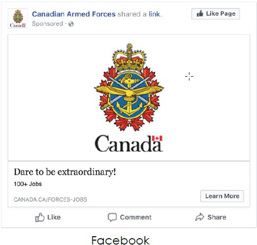 Facebook ad by the Canadian Armed Forces that shows the Canadian Armed Forces badge