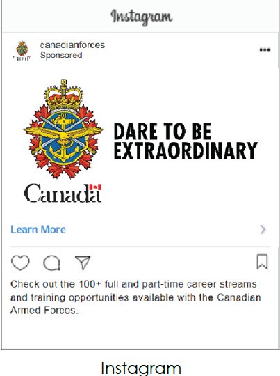 Instagram ad by the Canadian Armed Forces that shows the Canadian Armed Forces badge