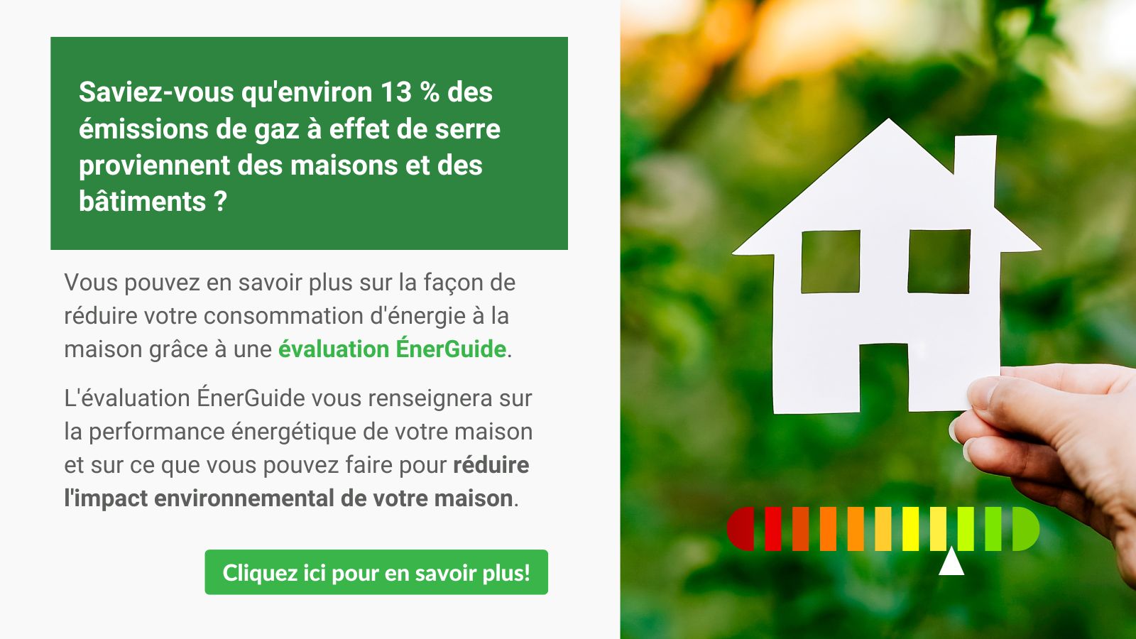 graphic with paper cut-out of a house with a red to green energy label