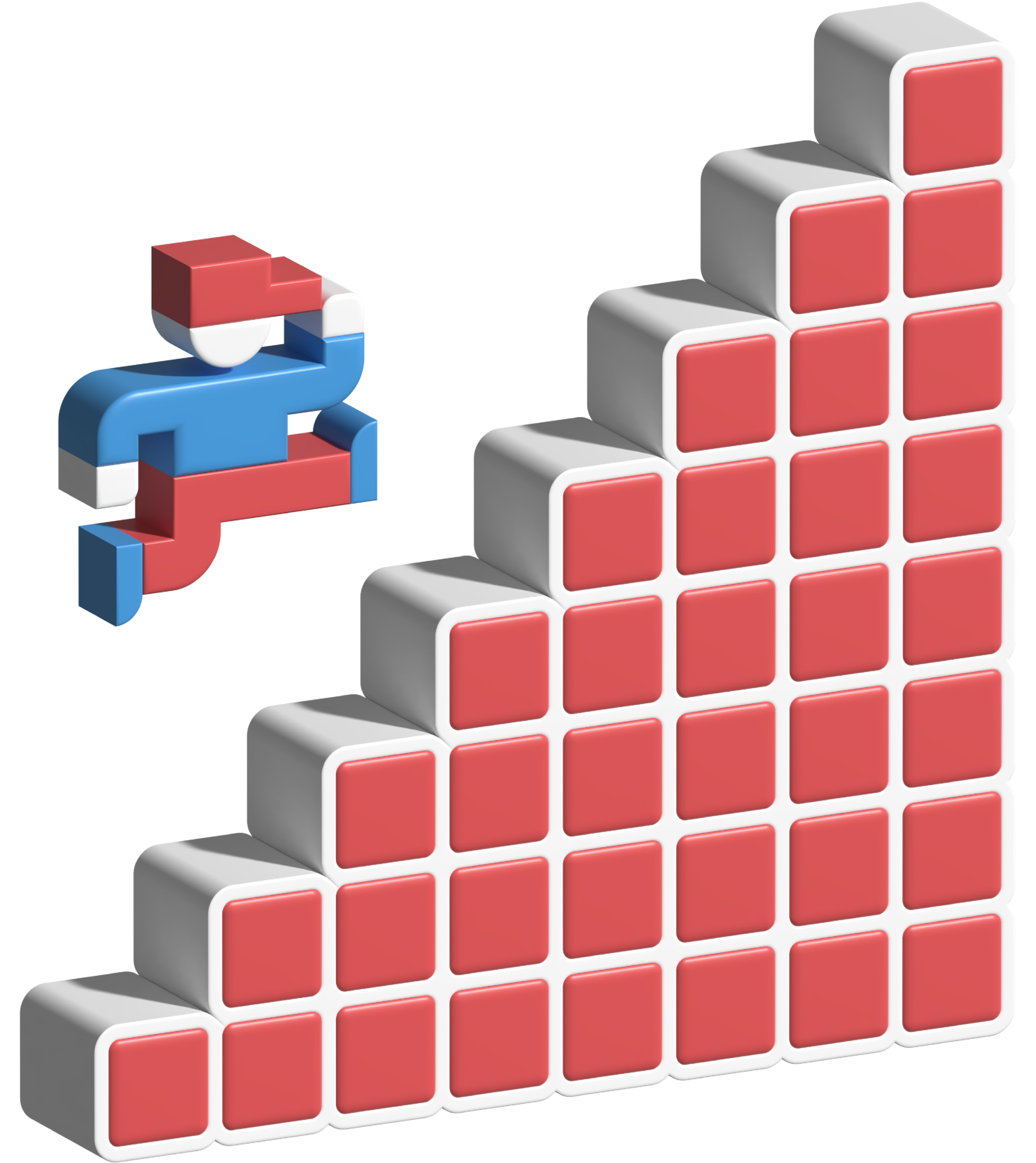 3d video game character jumping up stairs