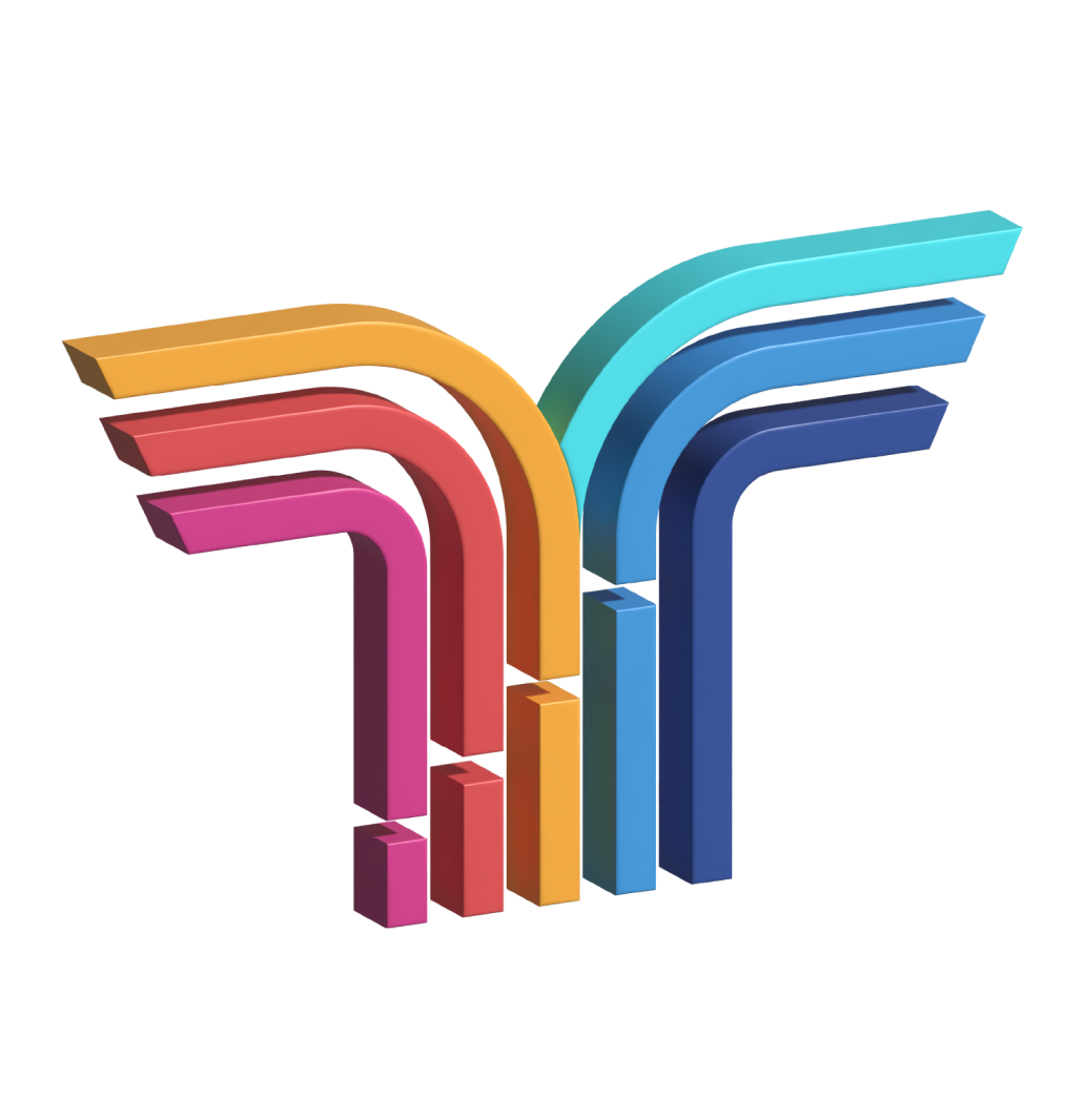 Two sets of 3d bars coming from opposite sides curving together toward the bottom