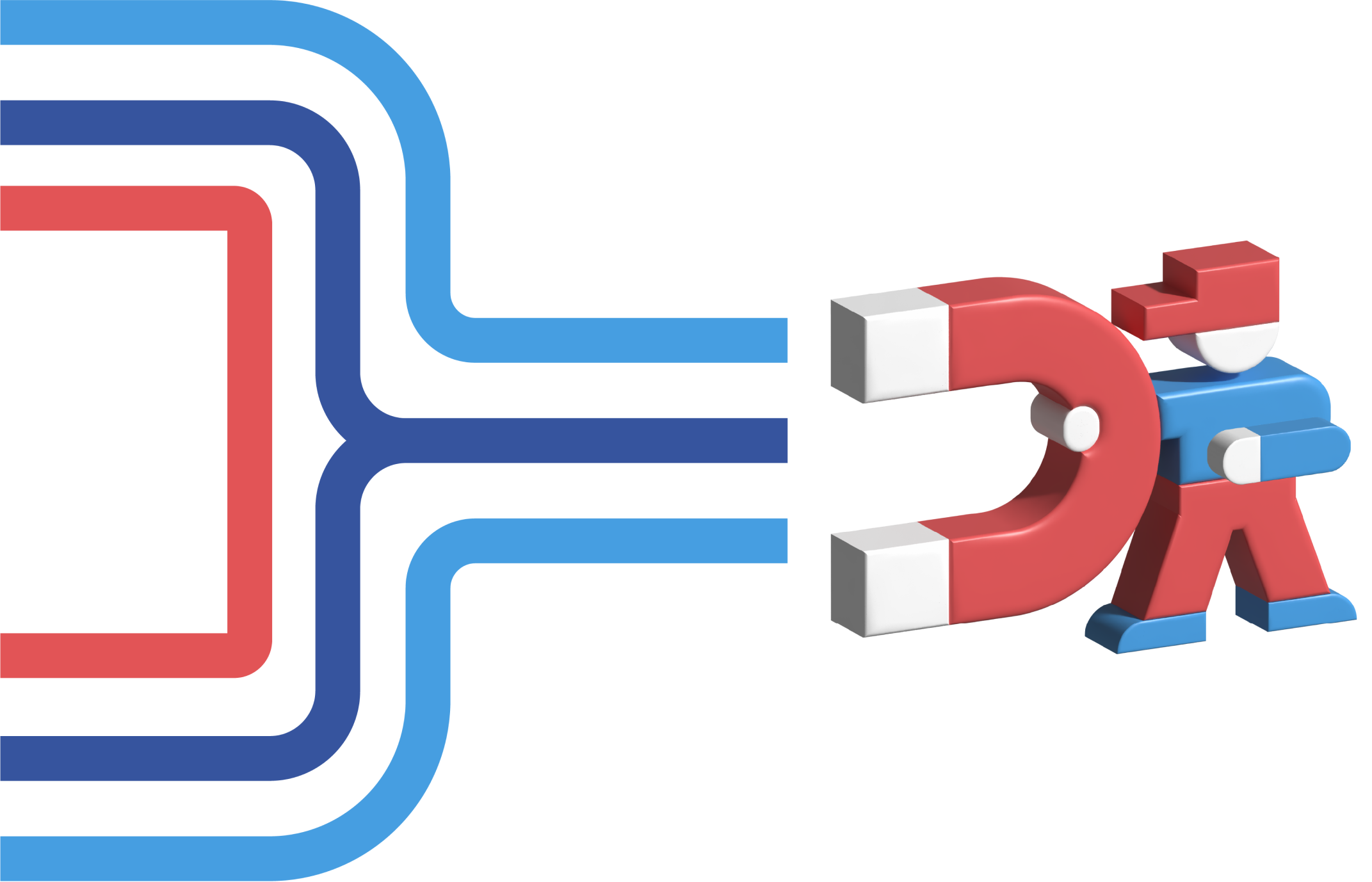 3d cartoon holding a magnet