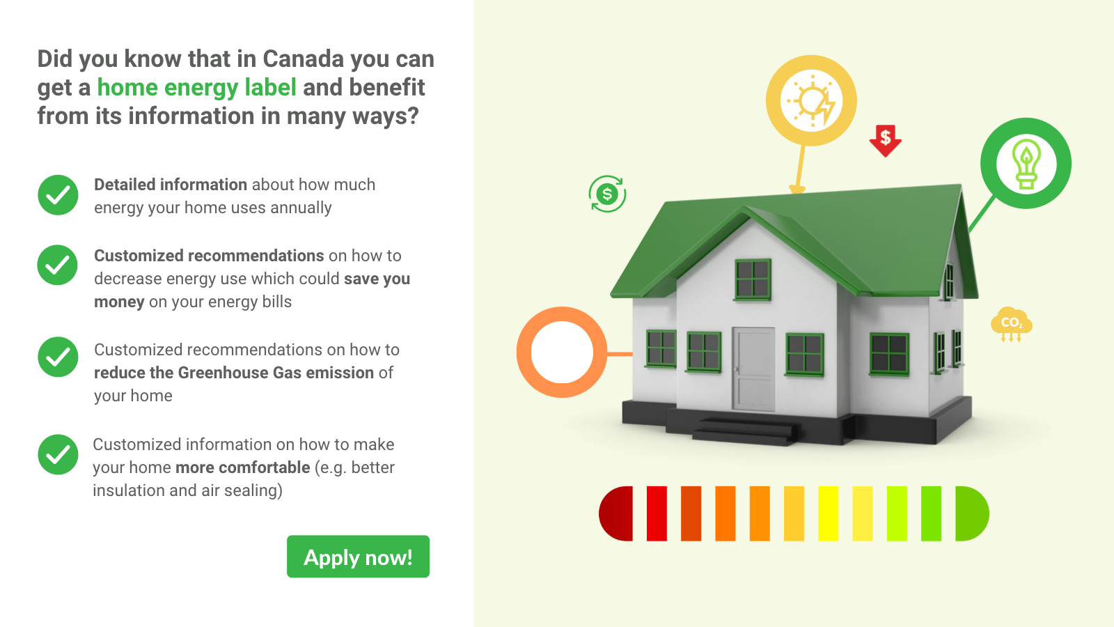 Graphic od 3d house with various energy efficiency icons