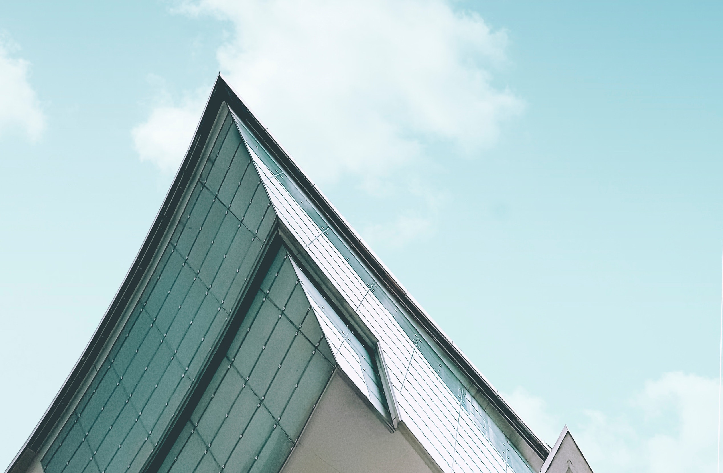 photo of corner of a building from a low perspective