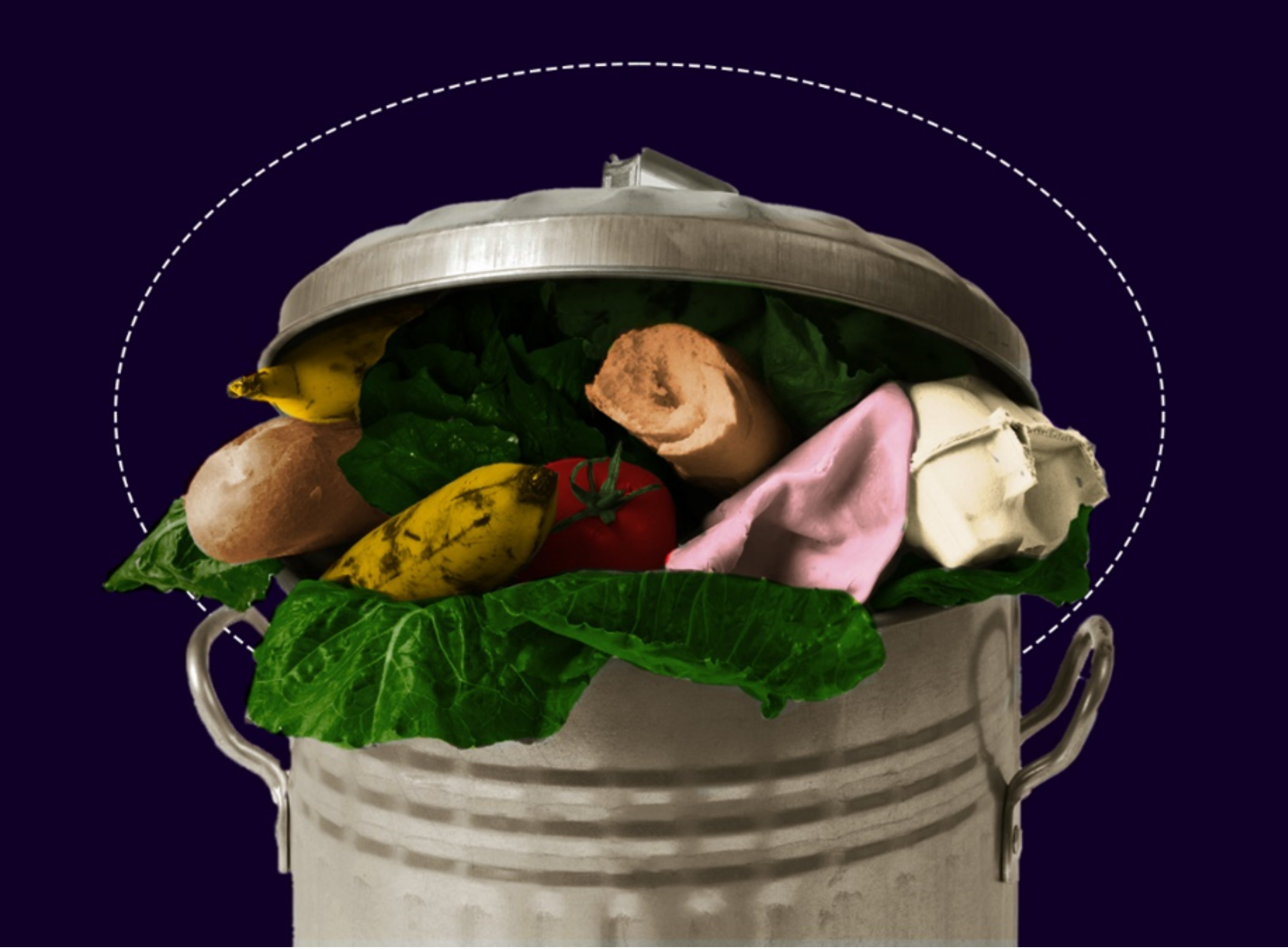 poubelle avec différents aliments à l'intérieur 