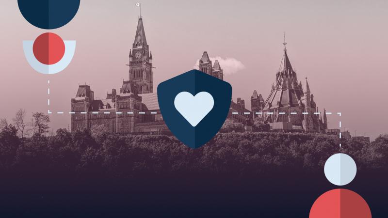 photo of parliament hill with icons of people and a heart in the middle