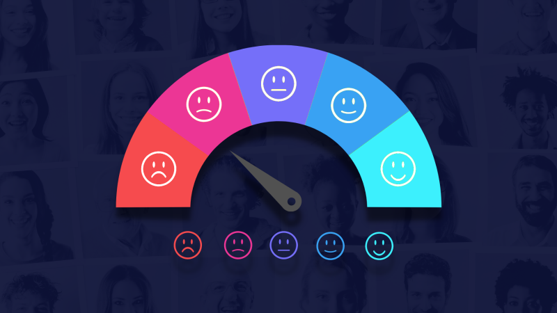 an emotional odometer with icons representing different emotions, from sad to happy